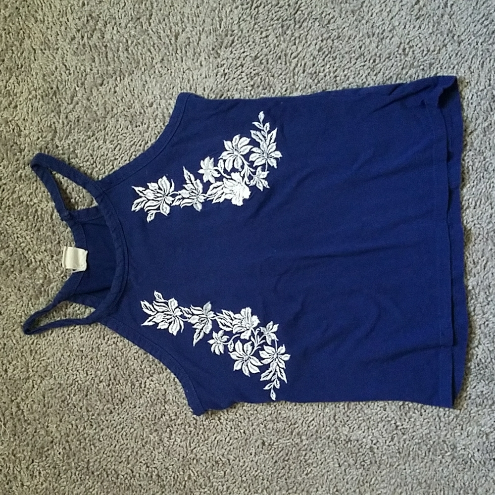 Navy Halter Top With White Flowers